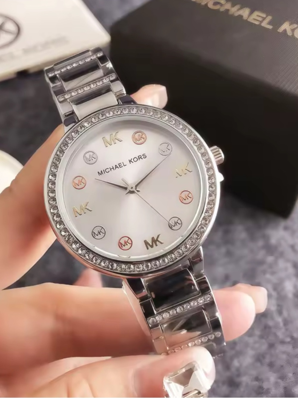 Designer Michael Kors Women's Silver Crystal-Accent Stainless Steel Watch